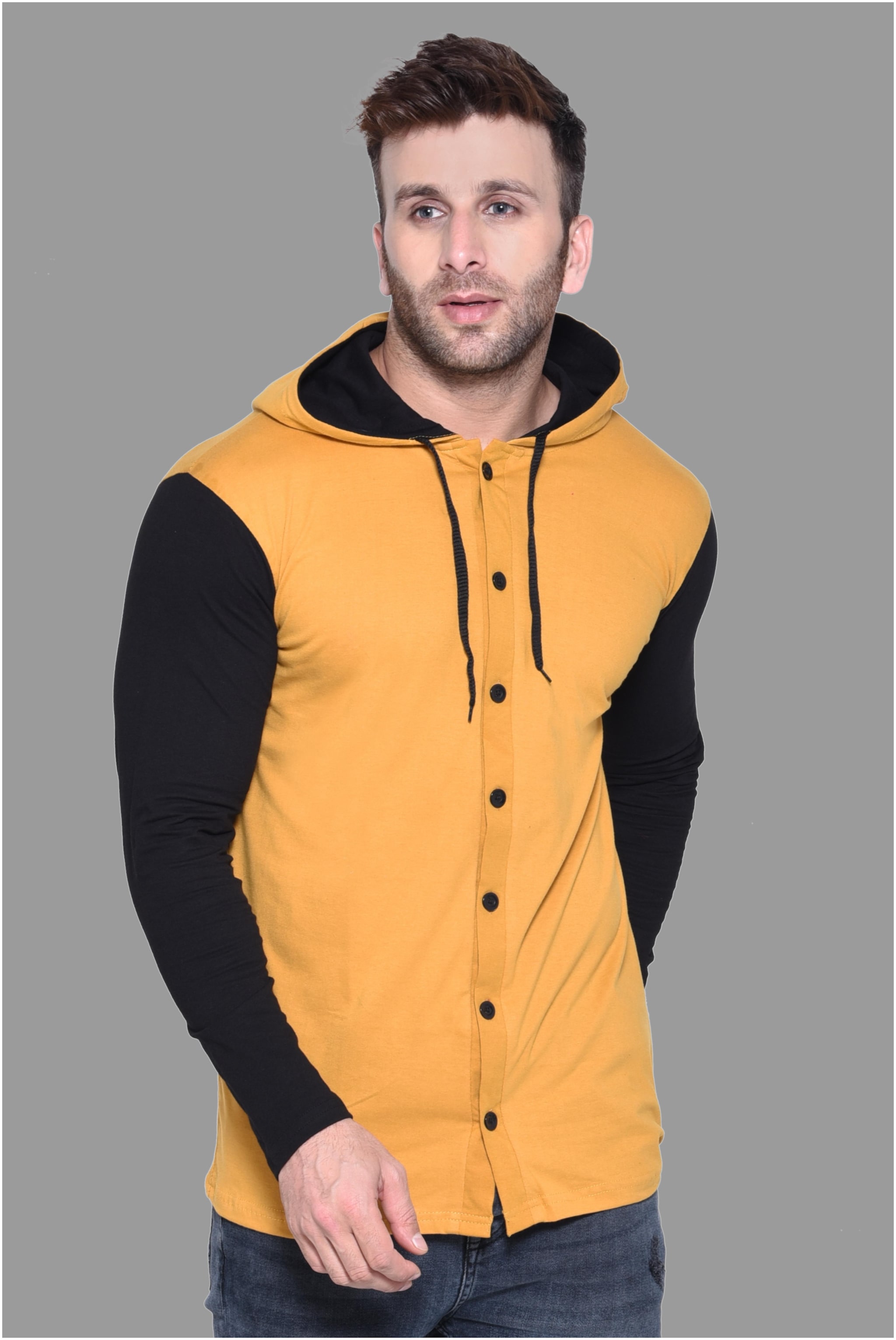

Geum Men Yellow Black Solid Slim Fit Casual Shirt