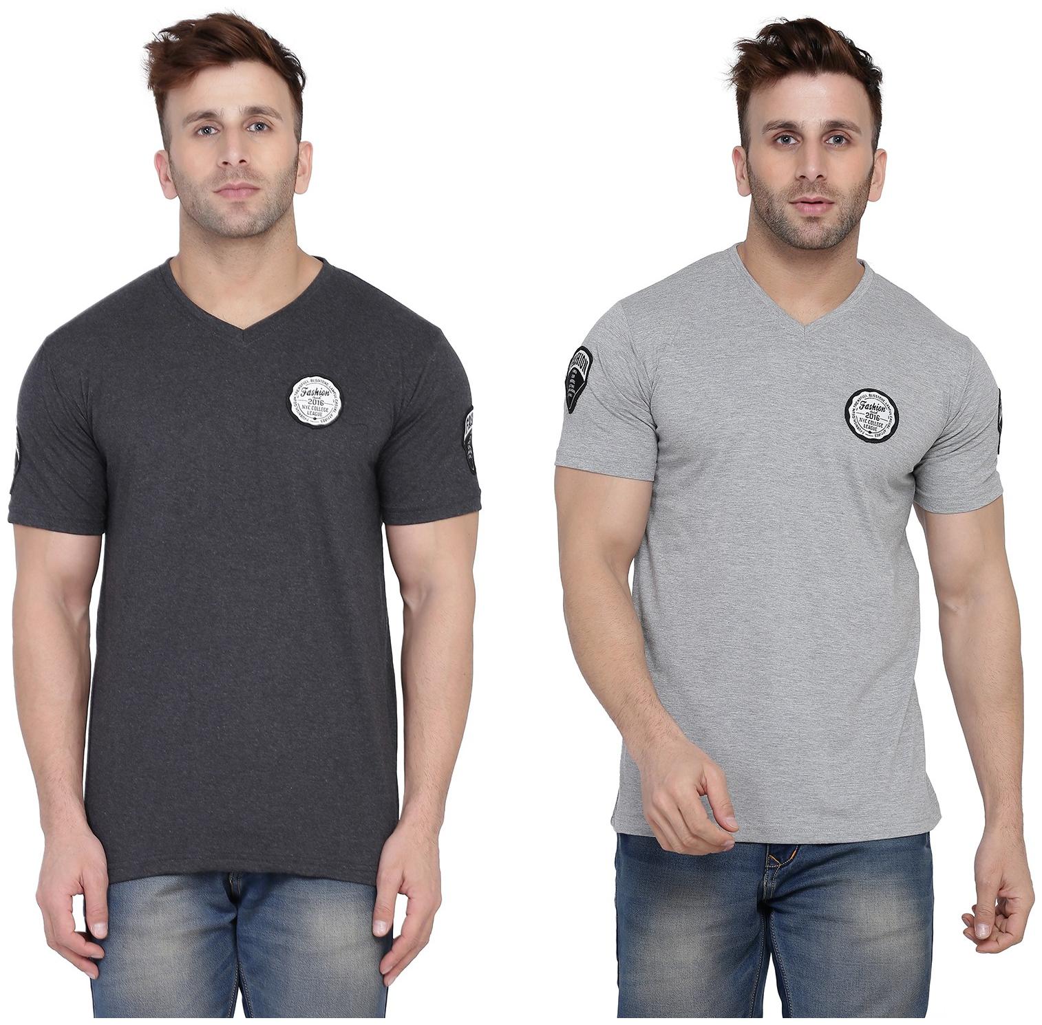 

Geum Men Grey Slim fit Cotton Blend V neck T-Shirt - Pack Of 2