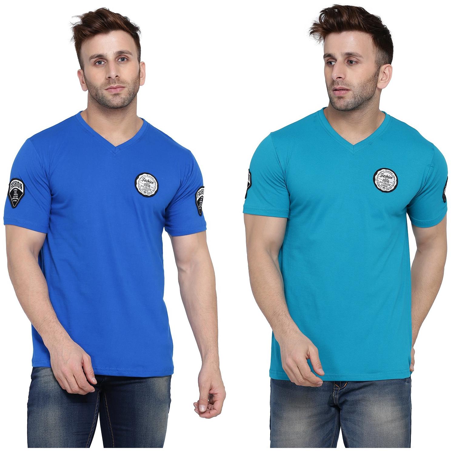 

Geum Men Blue Turquoise Slim fit Cotton Blend V neck T-Shirt - Pack Of 2