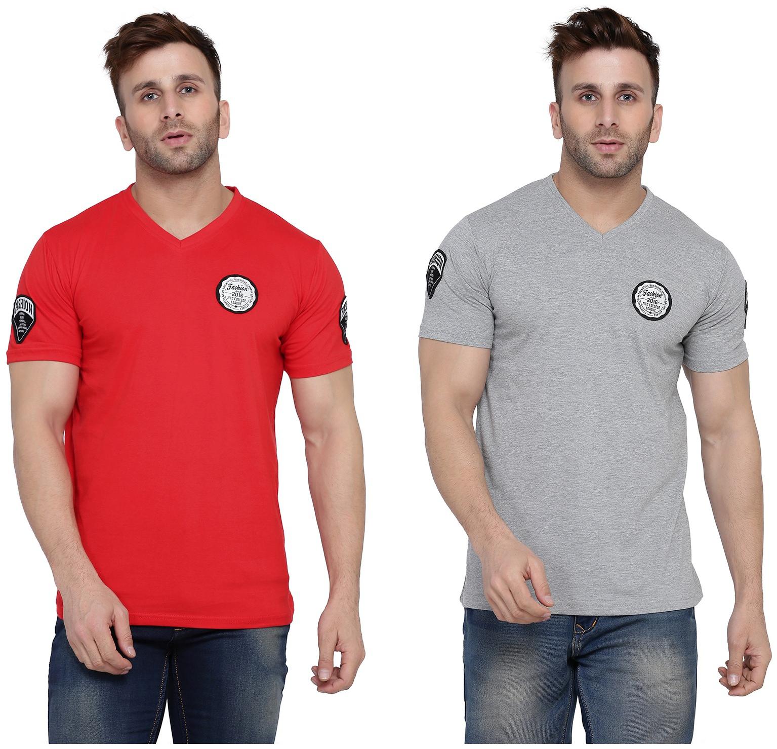 

Geum Men Red Grey Slim fit Cotton Blend V neck T-Shirt - Pack Of 2