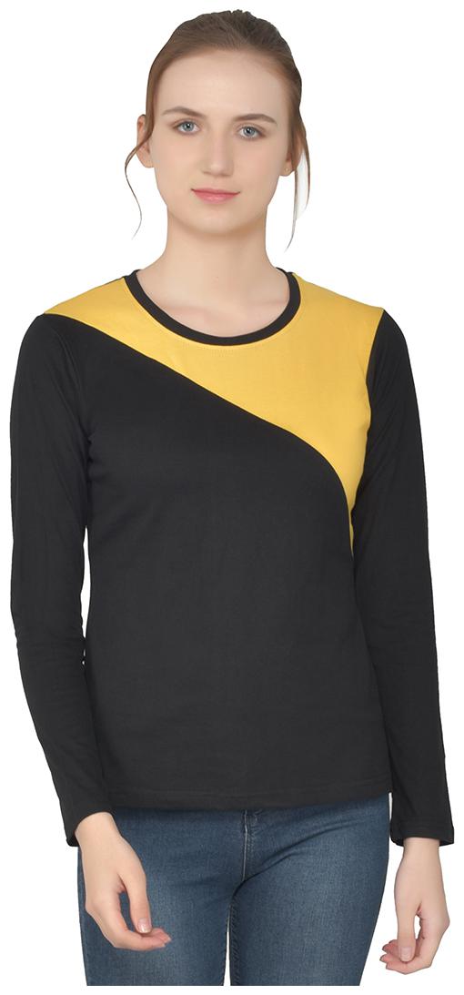 

Geum Women Yellow Black Regular fit Round neck Cotton T shirt