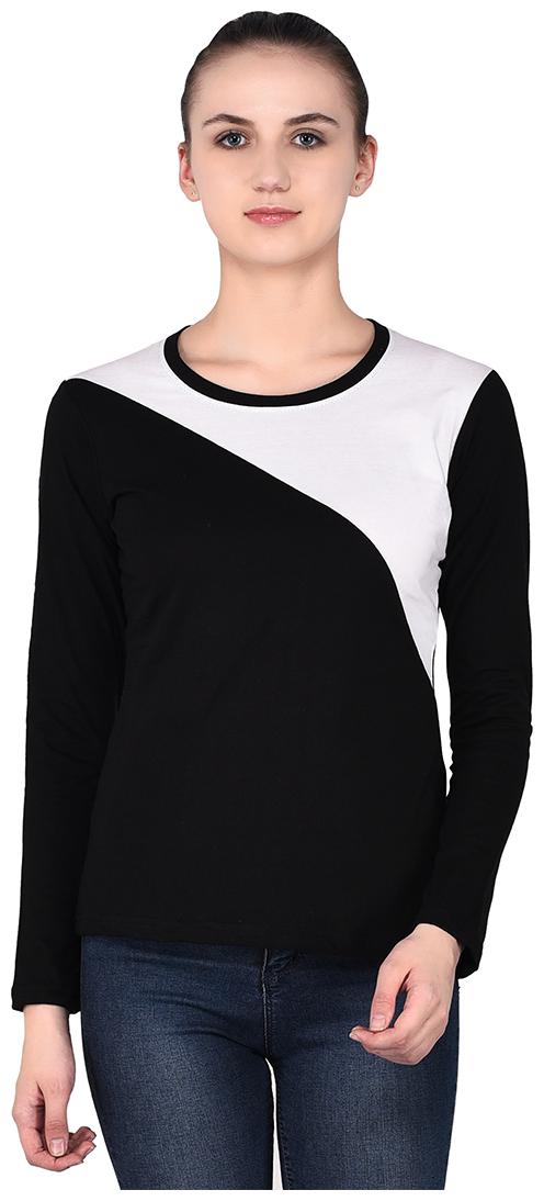 

Geum Women White Black Regular fit Round neck Cotton T shirt