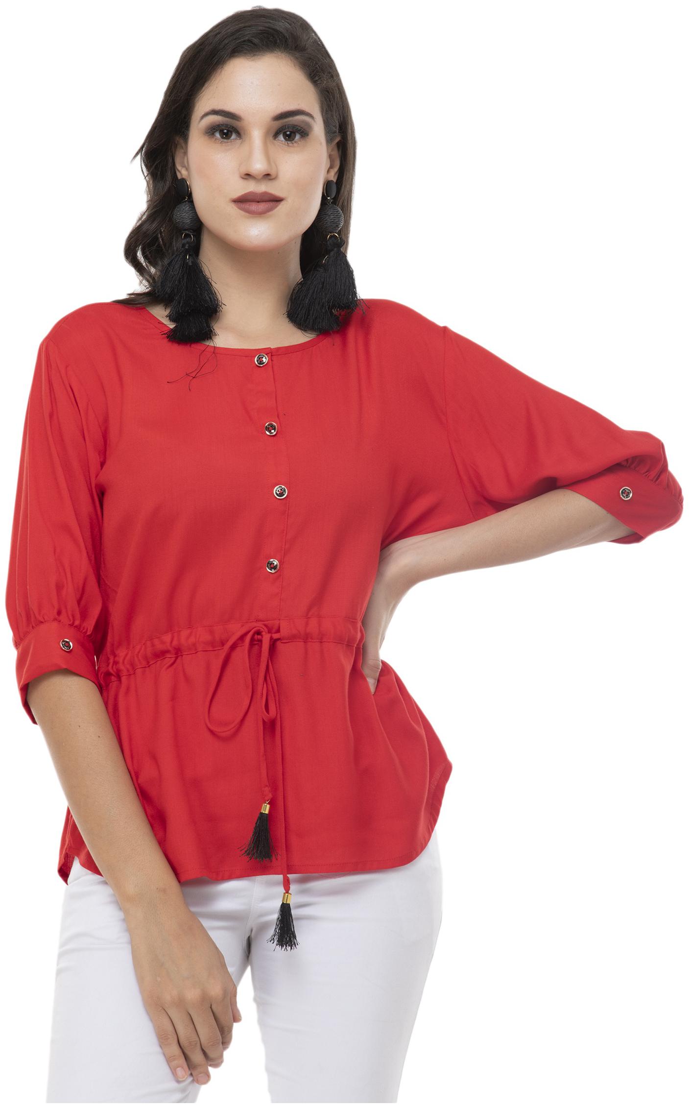 

G Fashions Women Solid Regular top - Red