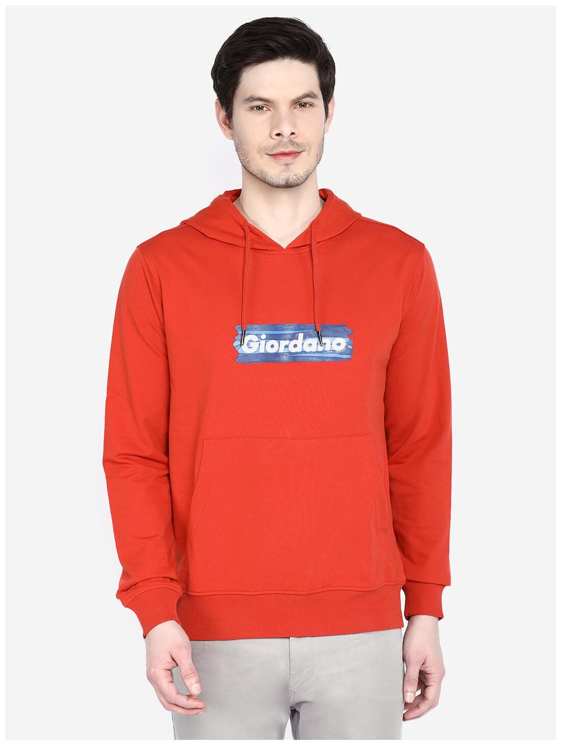 

Giordano Men Orange Hooded Hoodie
