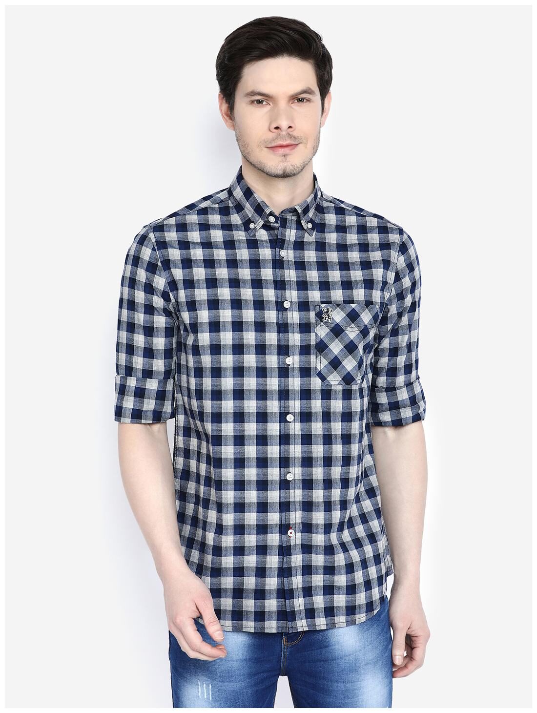 

Giordano Men Blue White Checked Slim Fit Casual Shirt