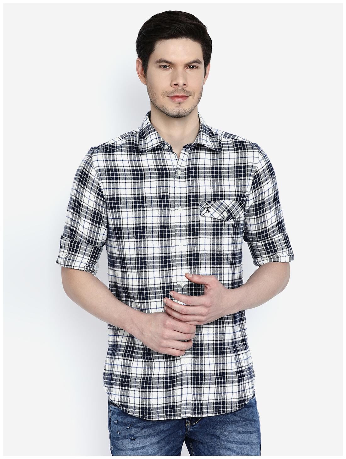 

Giordano Men White Blue Checked Slim Fit Casual Shirt