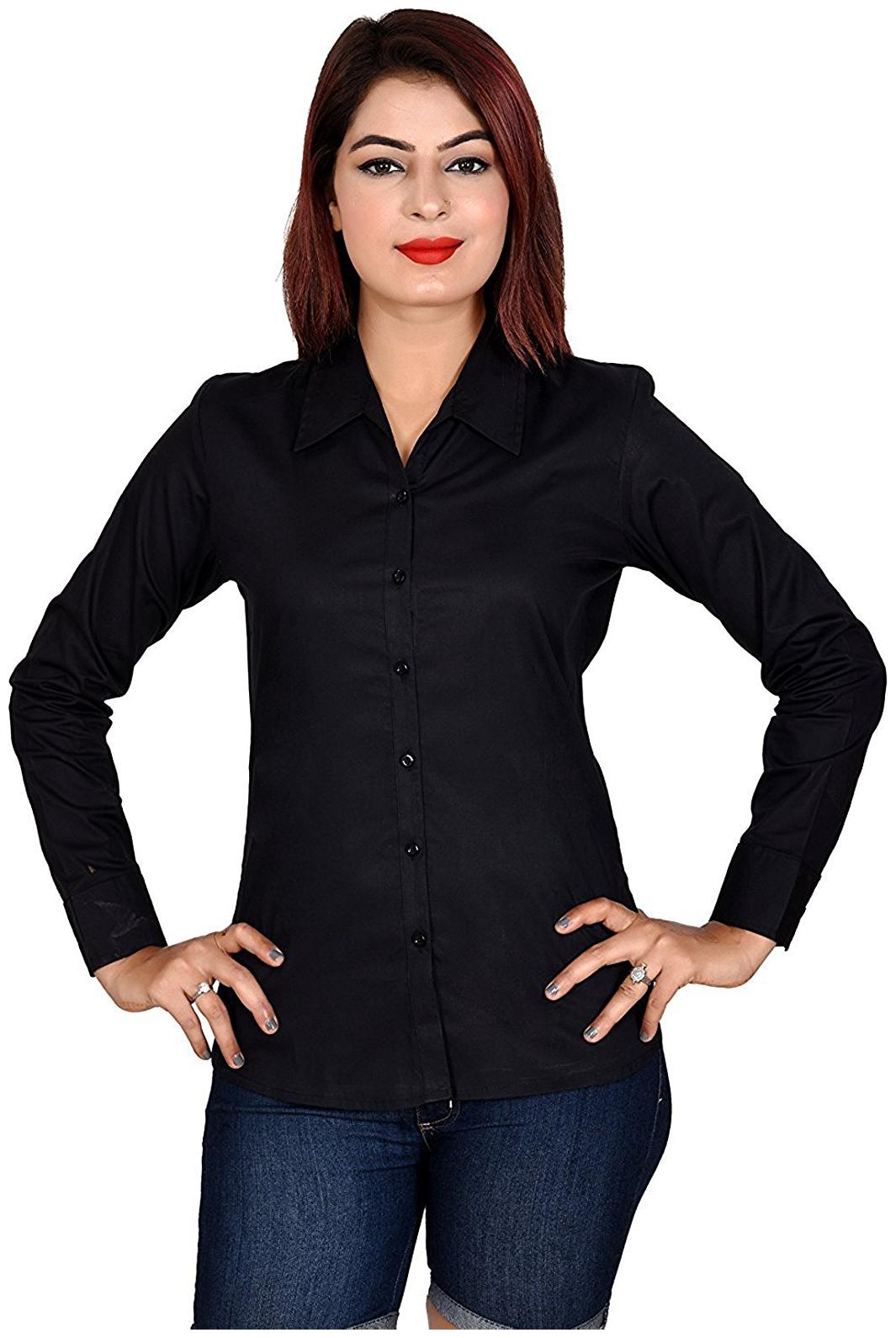 

SATPAL Women Black Solid Slim Fit Shirt