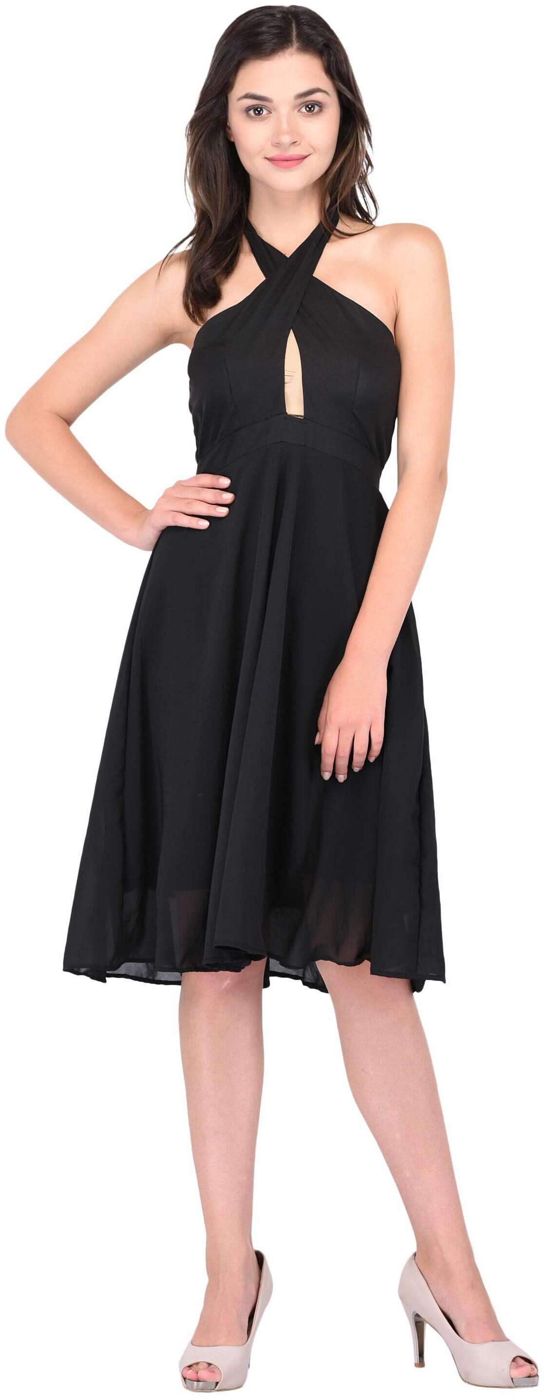 

Glambing Black Solid Blouson dress