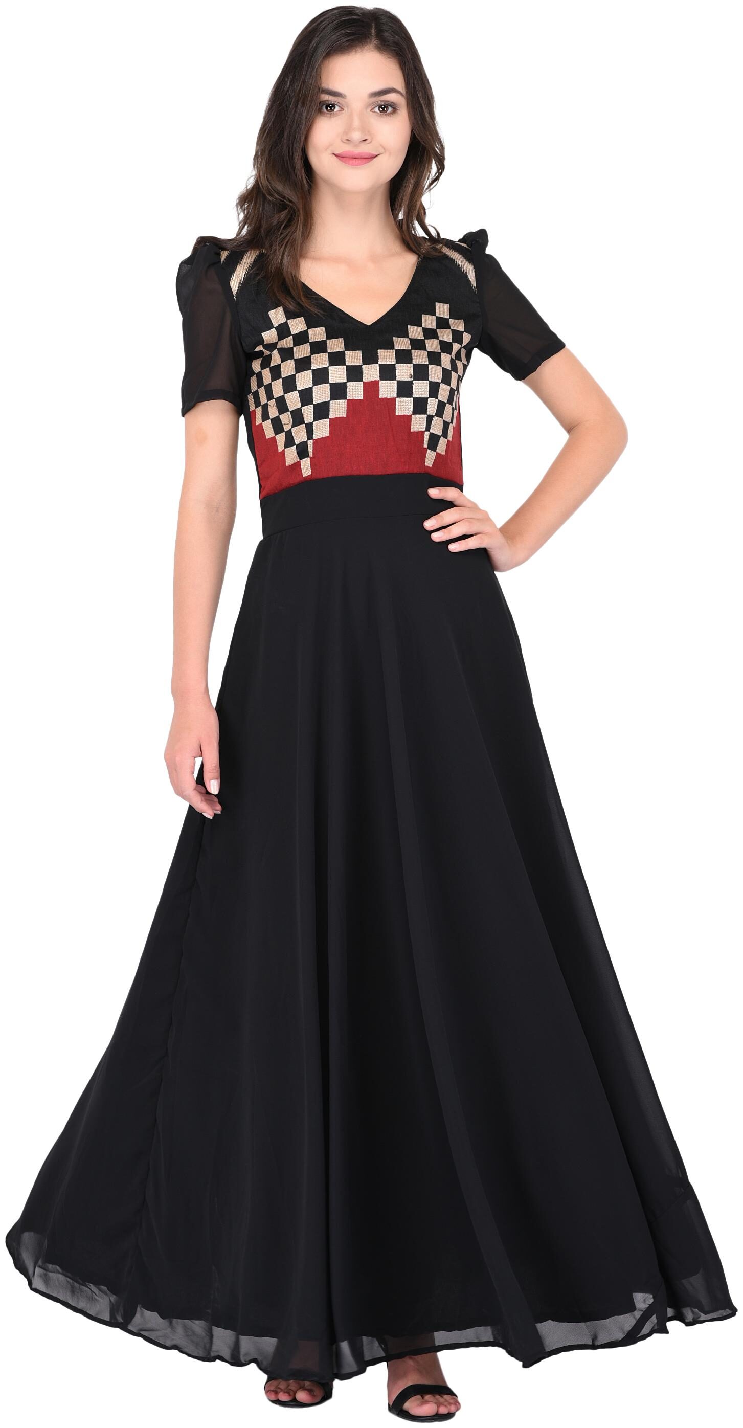 

GLAMBING Women designer Gathered Black maxi Dress