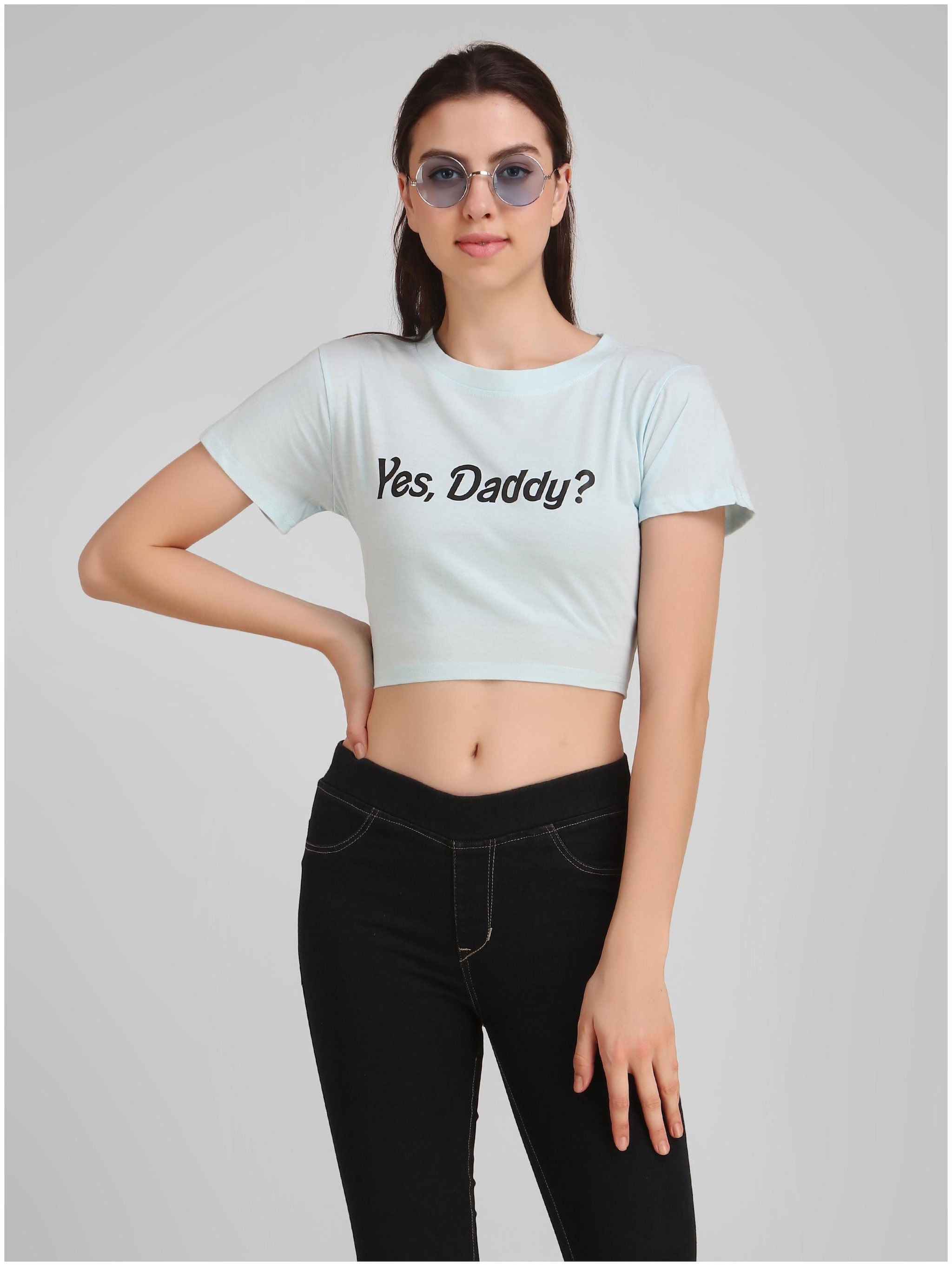 

GLAMMISTI Women Blue Regular fit Round neck Cotton T shirt