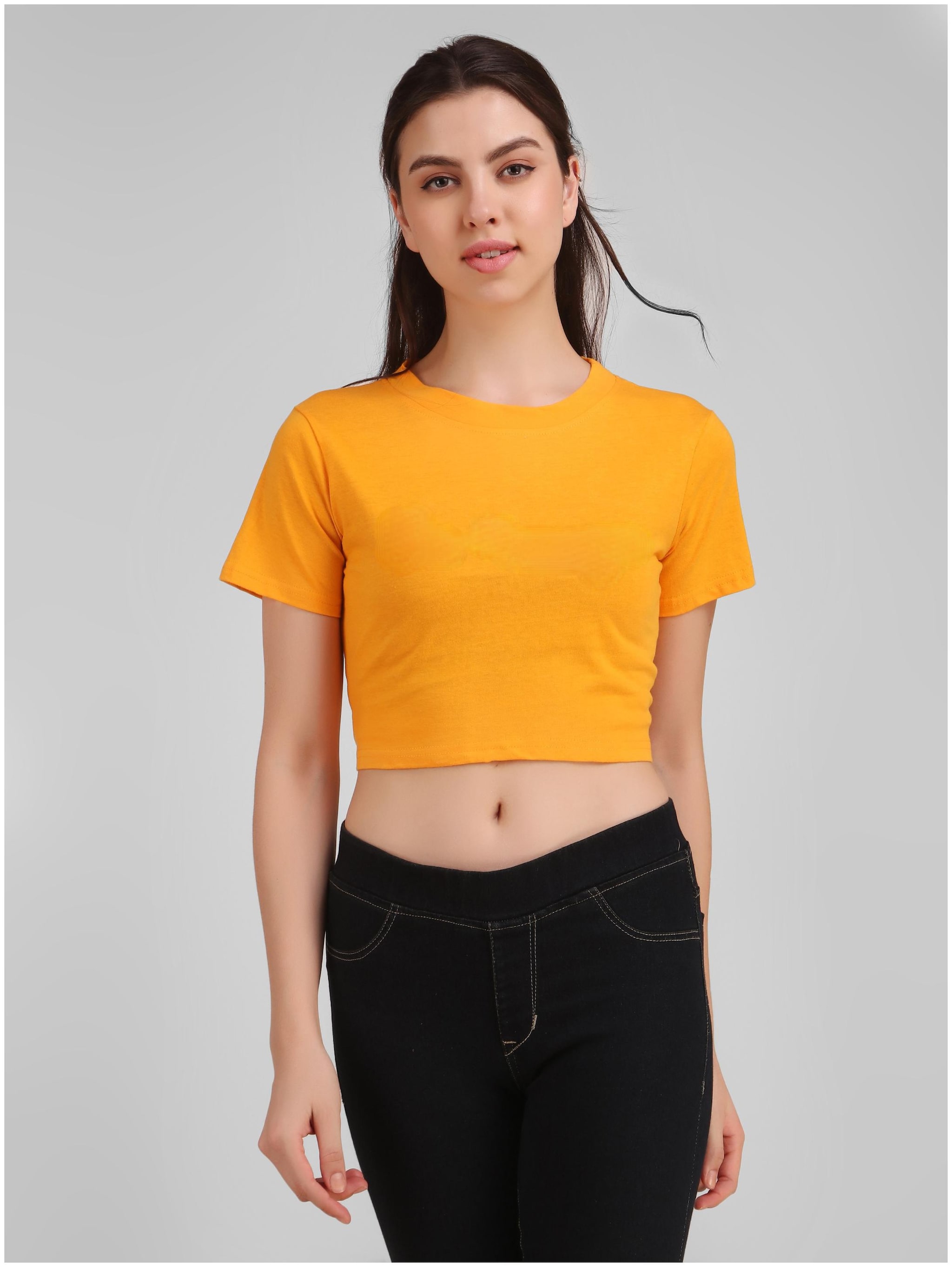

GLAMMISTI Women Mustard Regular fit Round neck Cotton T shirt