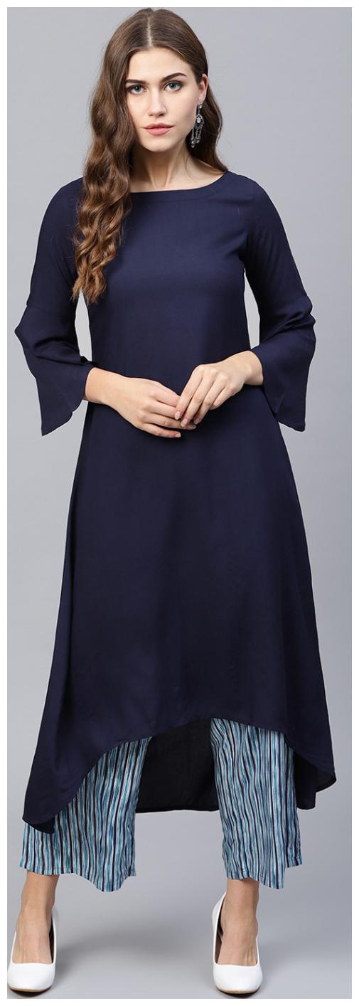 

GLAMPUNCH Crepe Casual Long Kurti Blue color