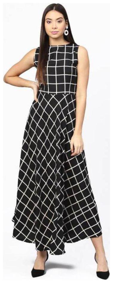 

GLAMPUNCH Crepe Casual Long Kurti Black White color