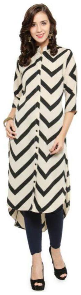 

Glampunch Women Beige Black Printed Straight Kurta