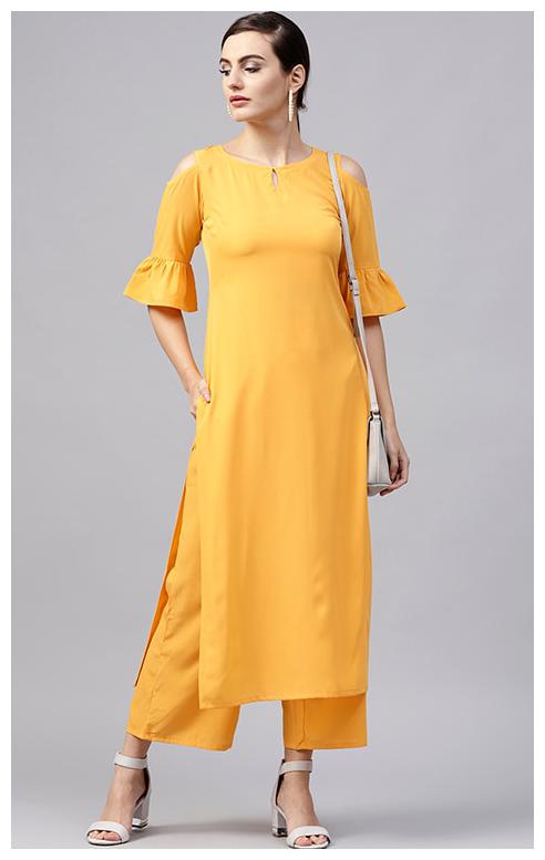 

GLAMPUNCH Crepe Casual Long Kurti Yellow color