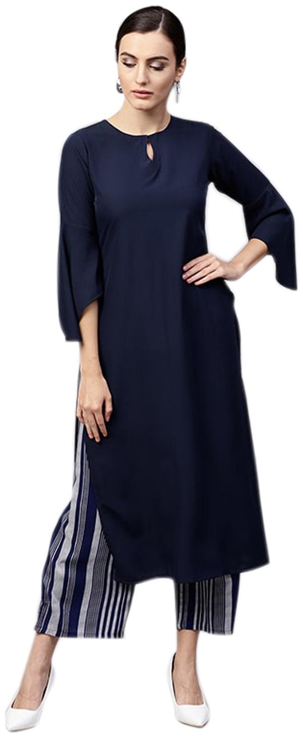 

GLAMPUNCH Crepe Casual Long Kurti Blue color