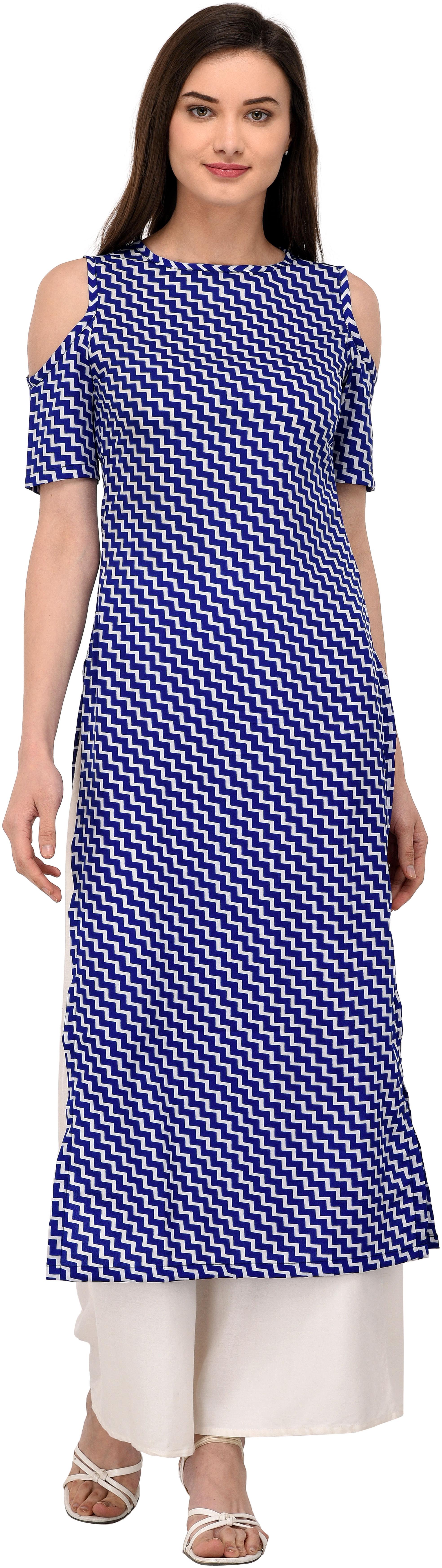 

Glampunch Women Blue Geometric Cold sleeve Crepe Elegant kurti
