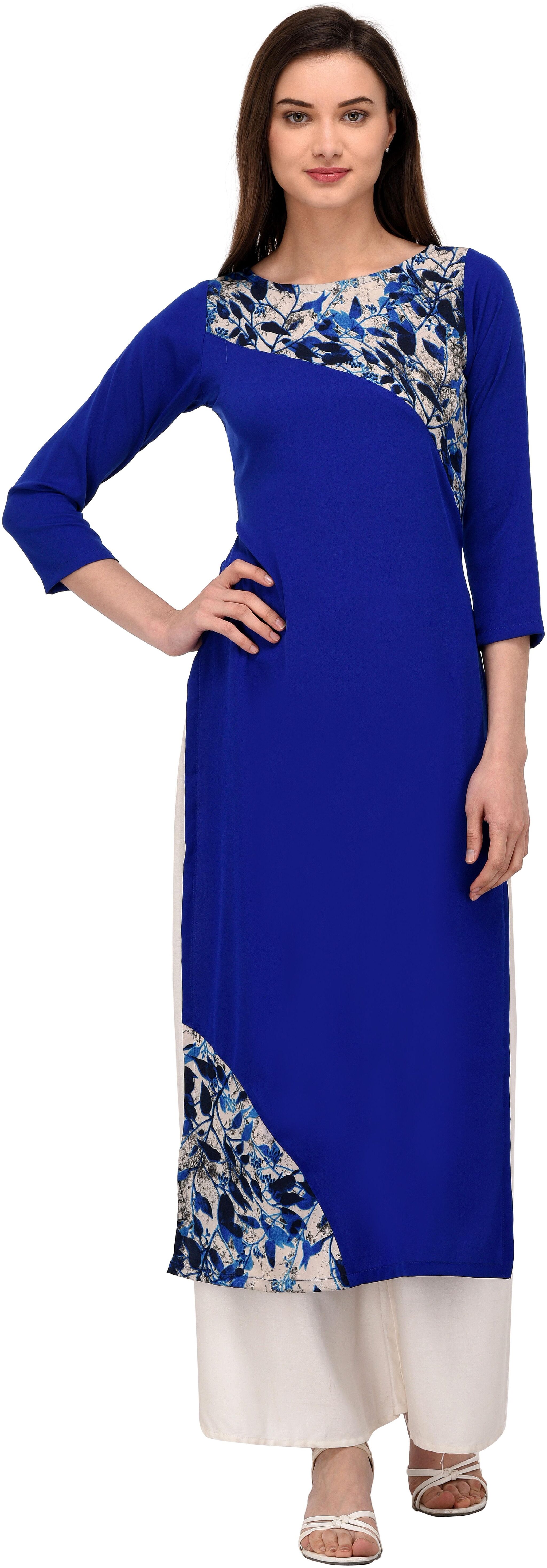 

Glampunch Women blue crepe straight Elegant kurti