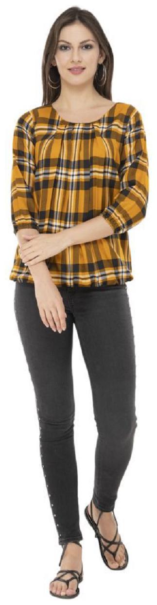 

Glampunch Women Checked Regular top - Yellow