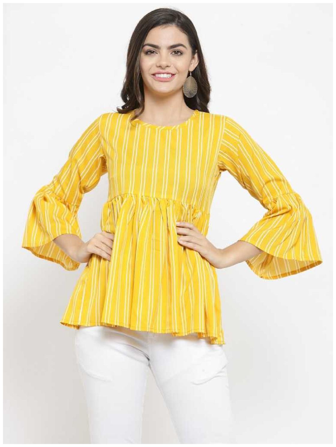 

Glampunch Women Striped Regular top - Yellow