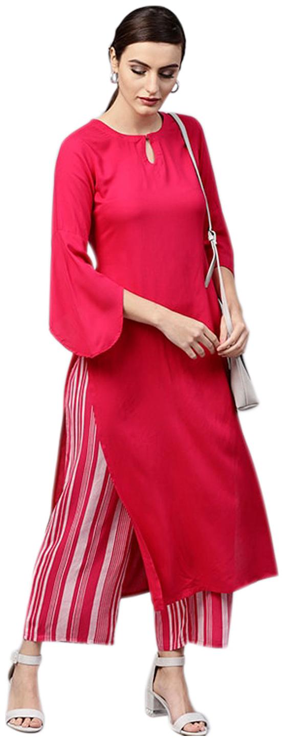 

Glampunch Women Pink Solid Straight Crepe kurti