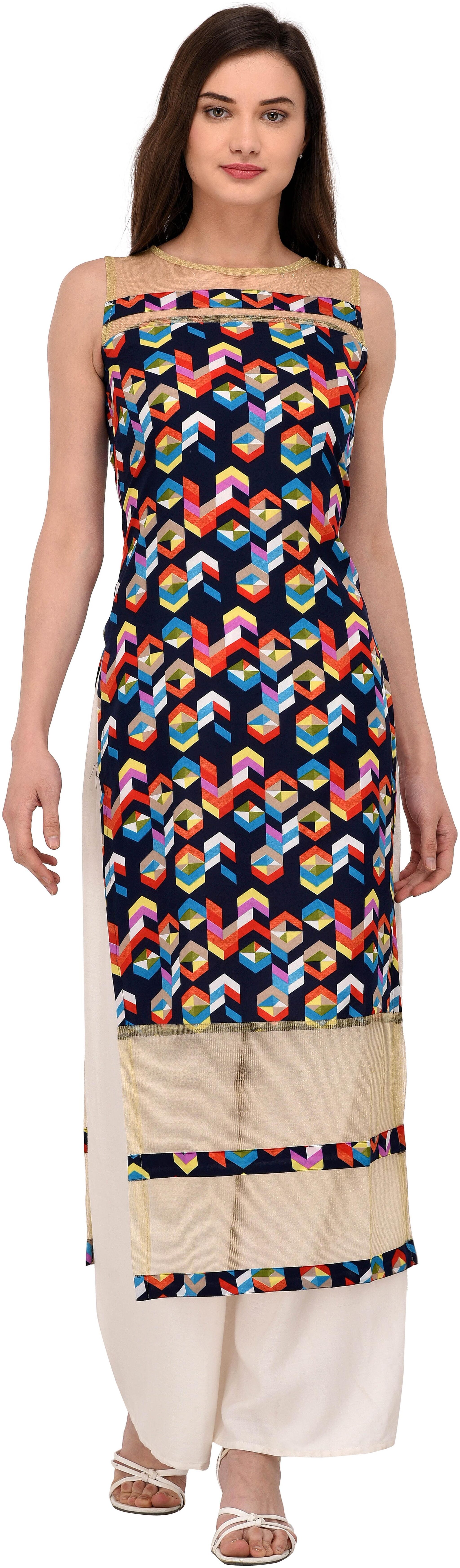 

Glampunch Women Net Multicolor Straight Crepe kurti