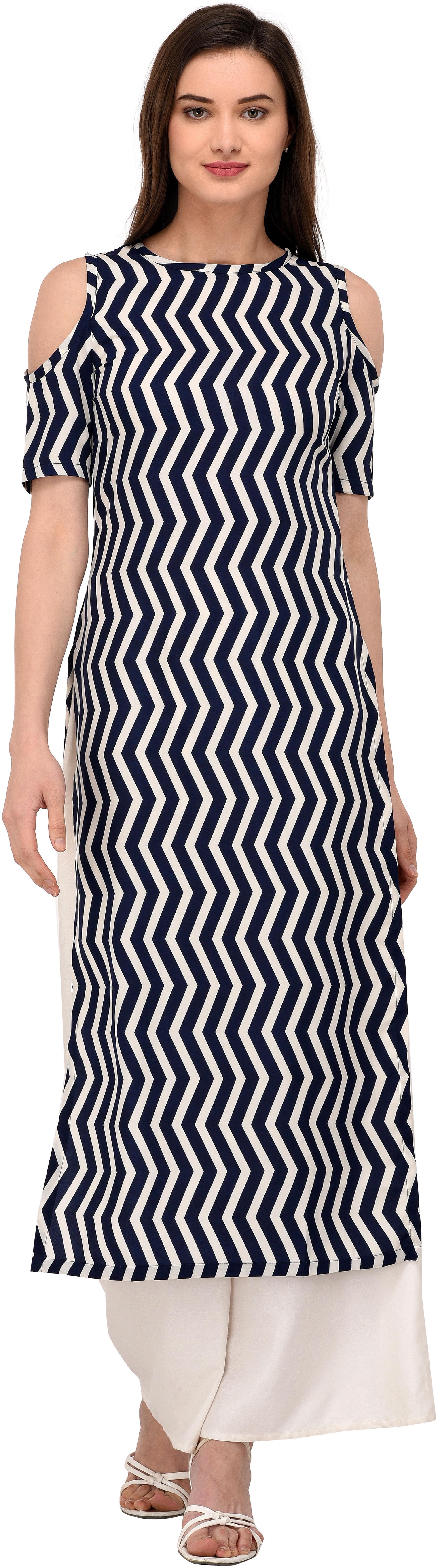 

Glampunch Women Black Zig Zag Crepe Kurti