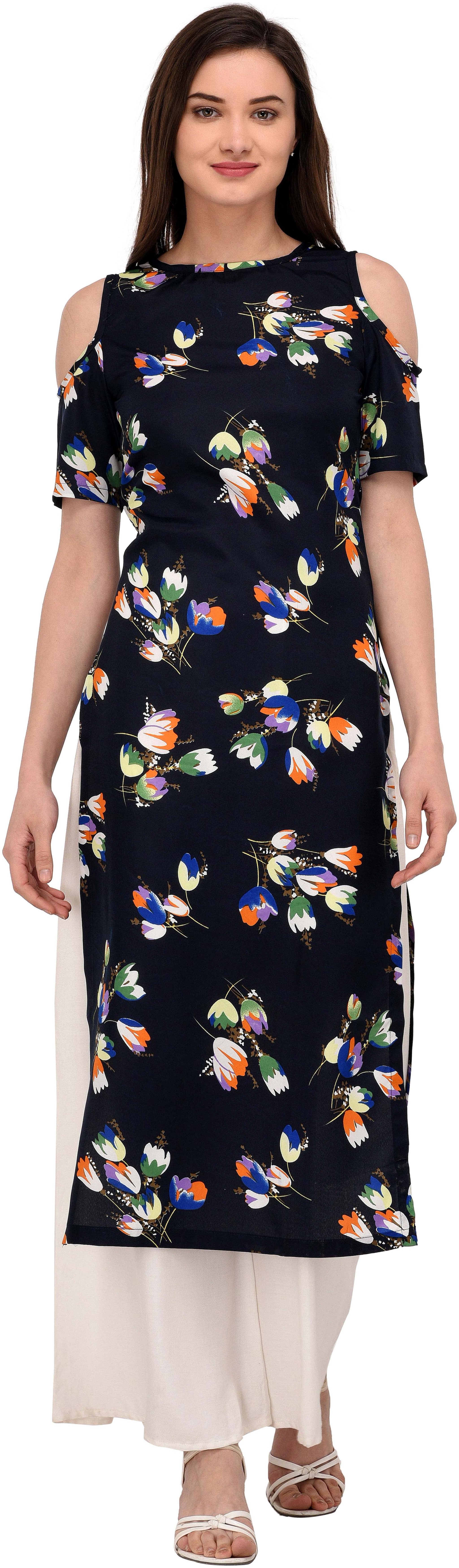

Glampunch Women Black Floral Straight Kurta