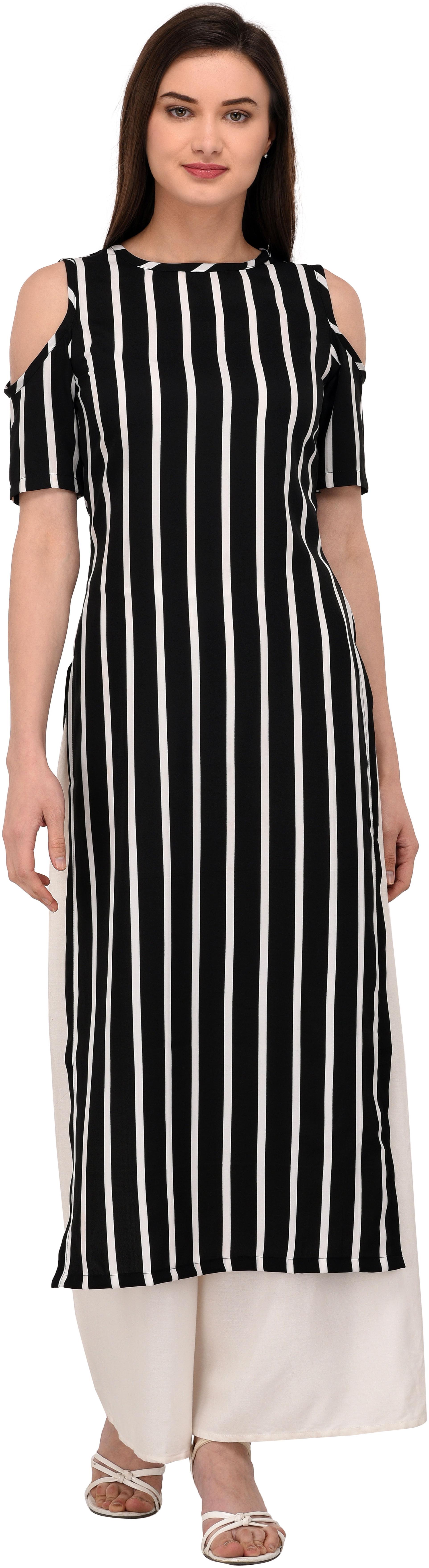 

Glampunch Women Black Striped Straight Kurta