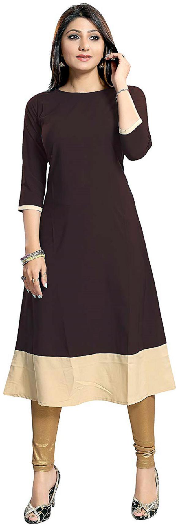 

Glampunch Women Brown Solid Crepe kurti
