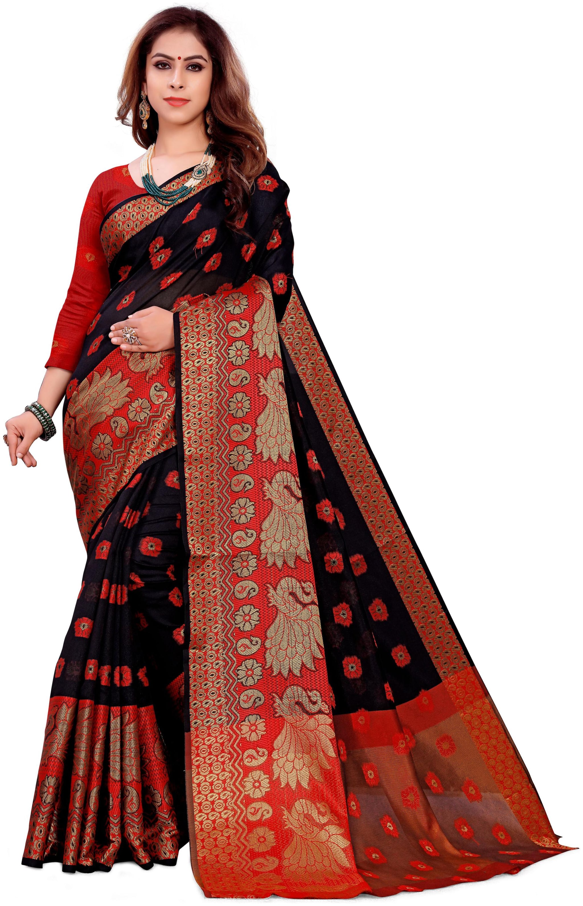 

Glamrack Art Silk Jacquard Saree For Women Color Black