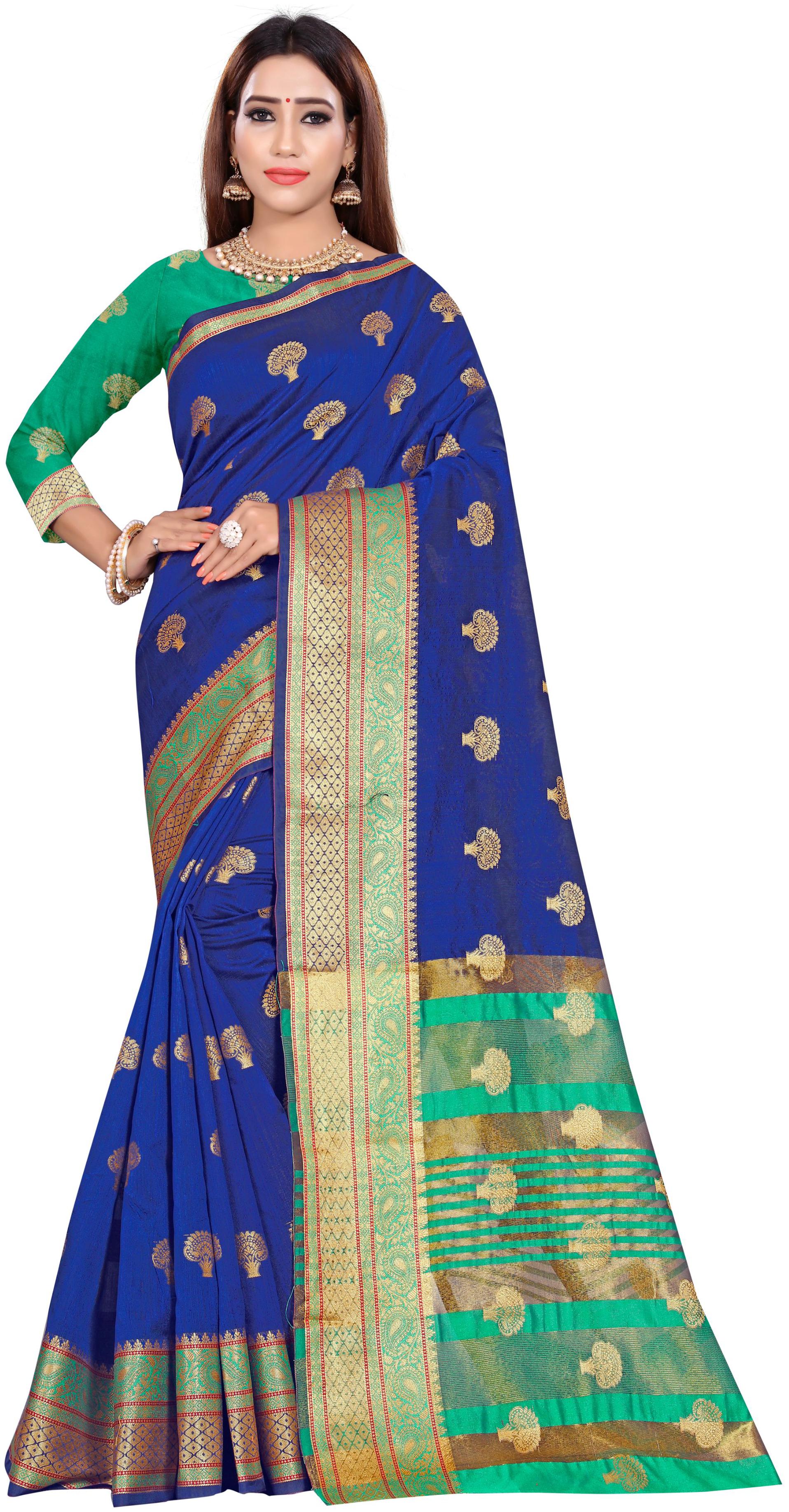 

GLAMRACK Blended Gadwal Saree Blue