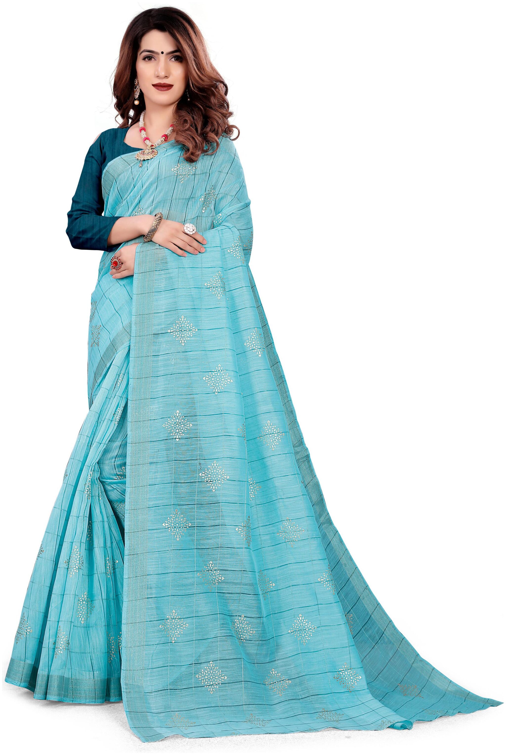 

GLAMRACK Cotton Blend Party Wear Women Designer Saree Blue