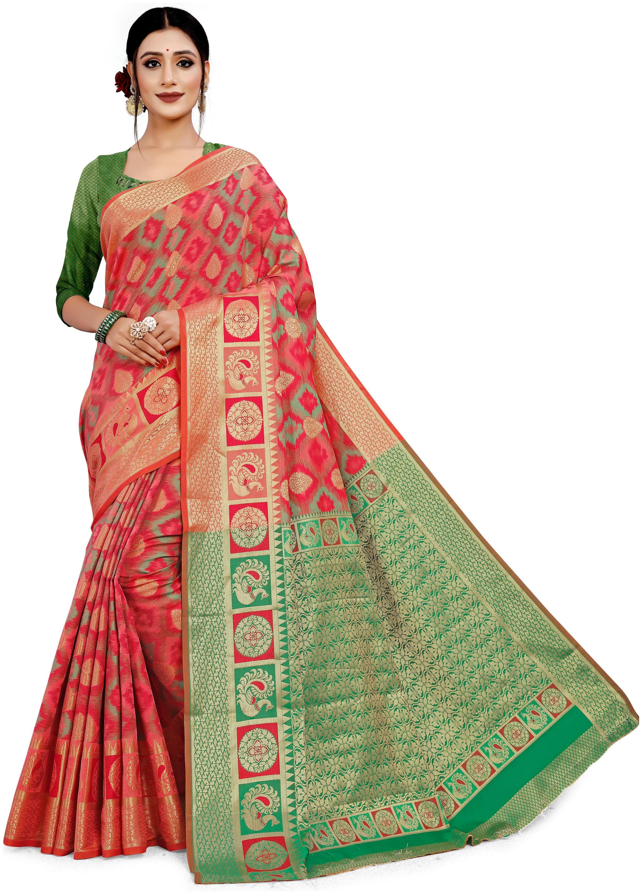

GLAMRACK Cotton Blend Party Wear Regular Saree Peach