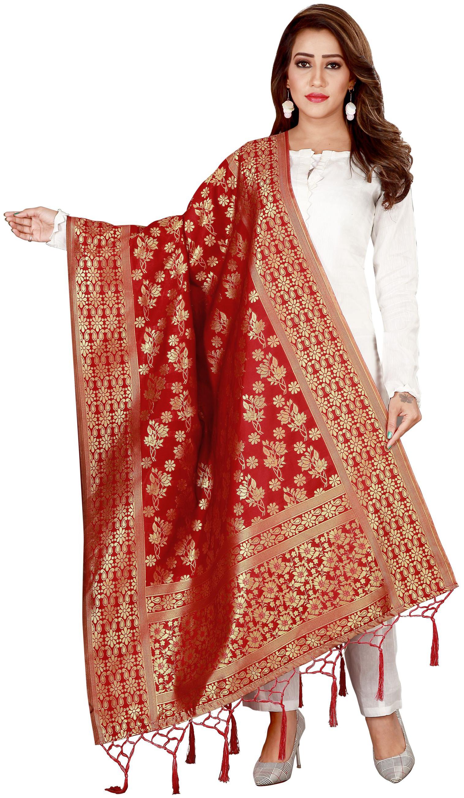 

Glamrack Free Size Banarasi Red Dupatta
