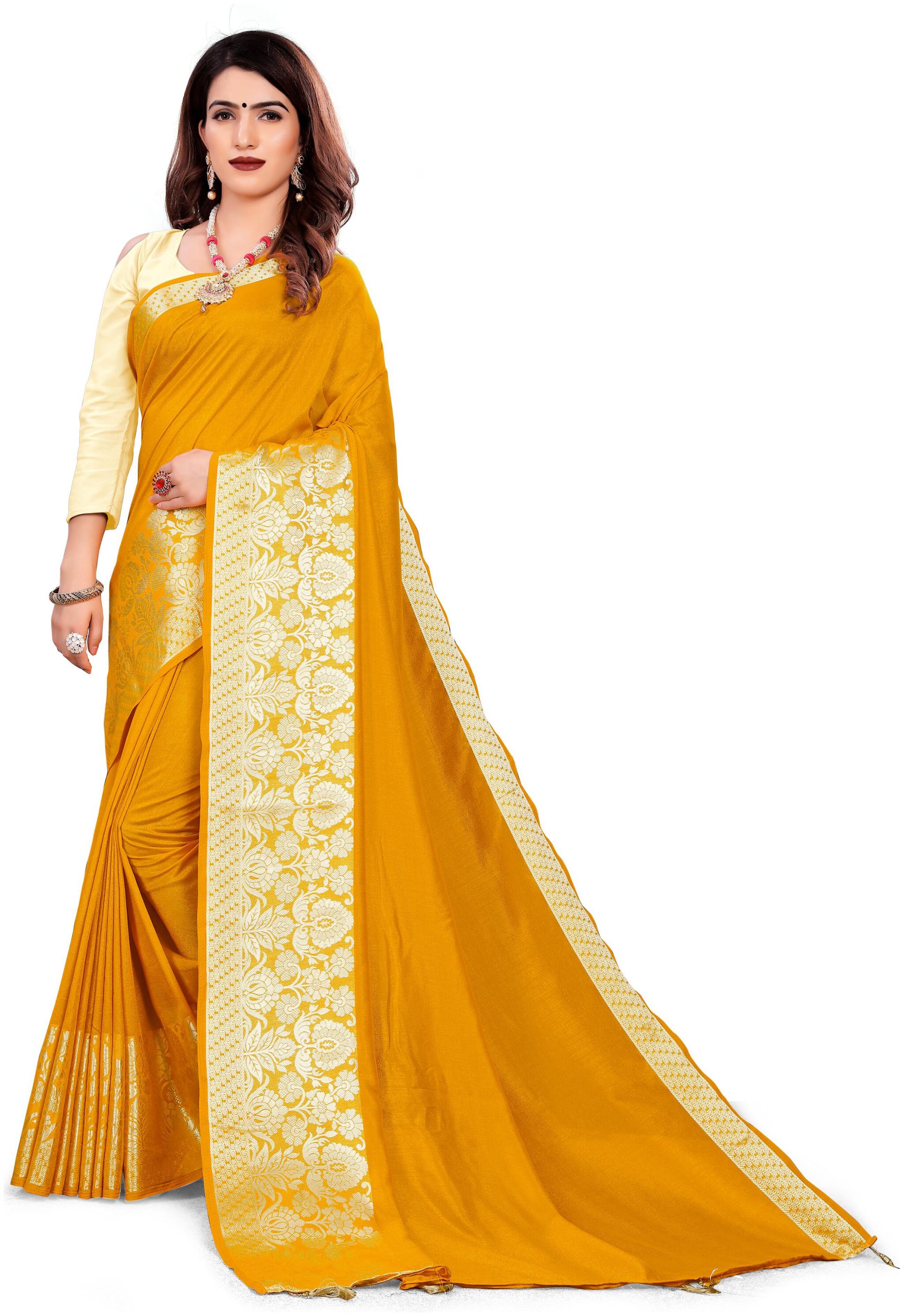 

GLAMRACK Georgette Party Wear Women Designer Saree Yellow