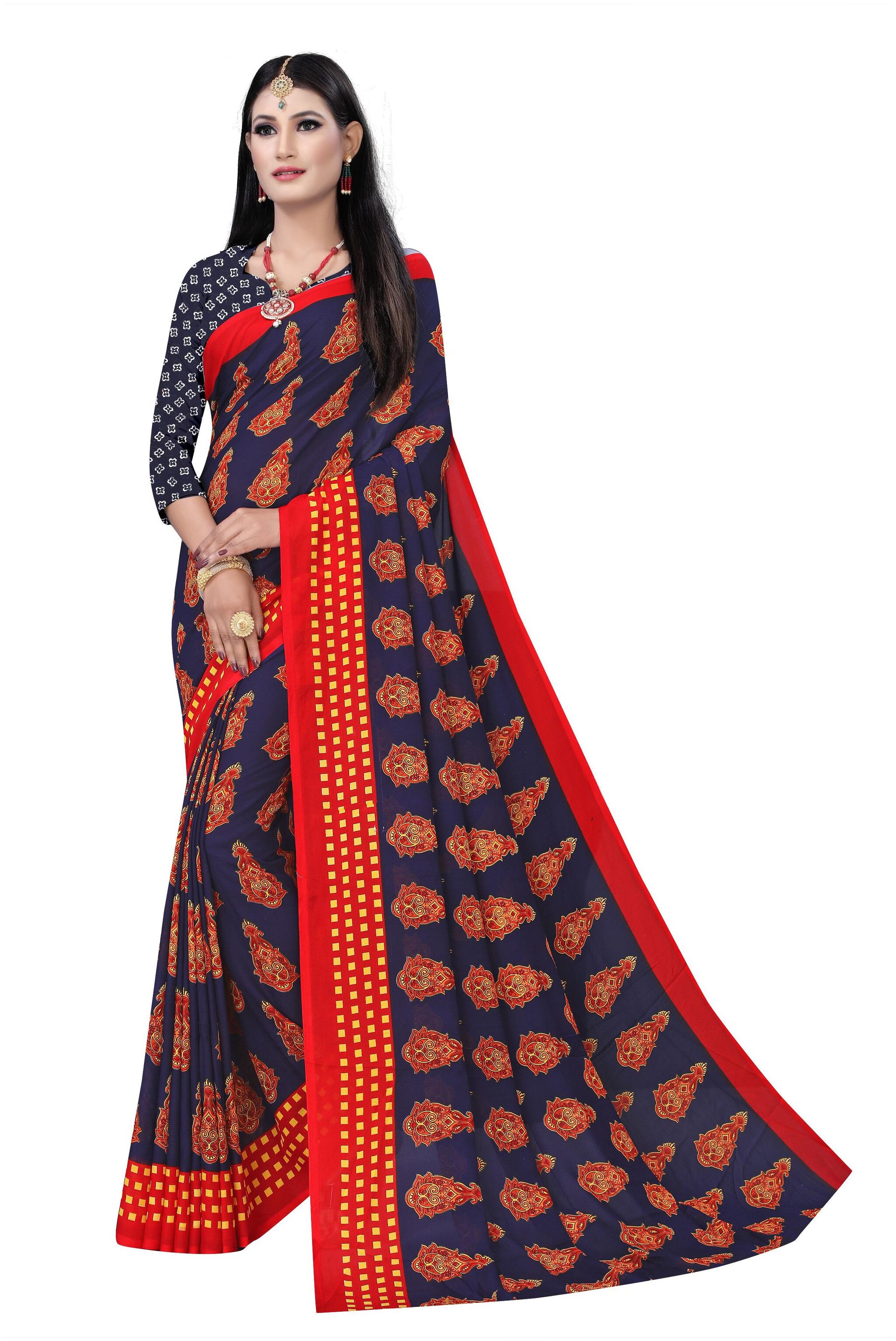 

GLAMRACK Georgette Printed Blue Regular Saree For Women