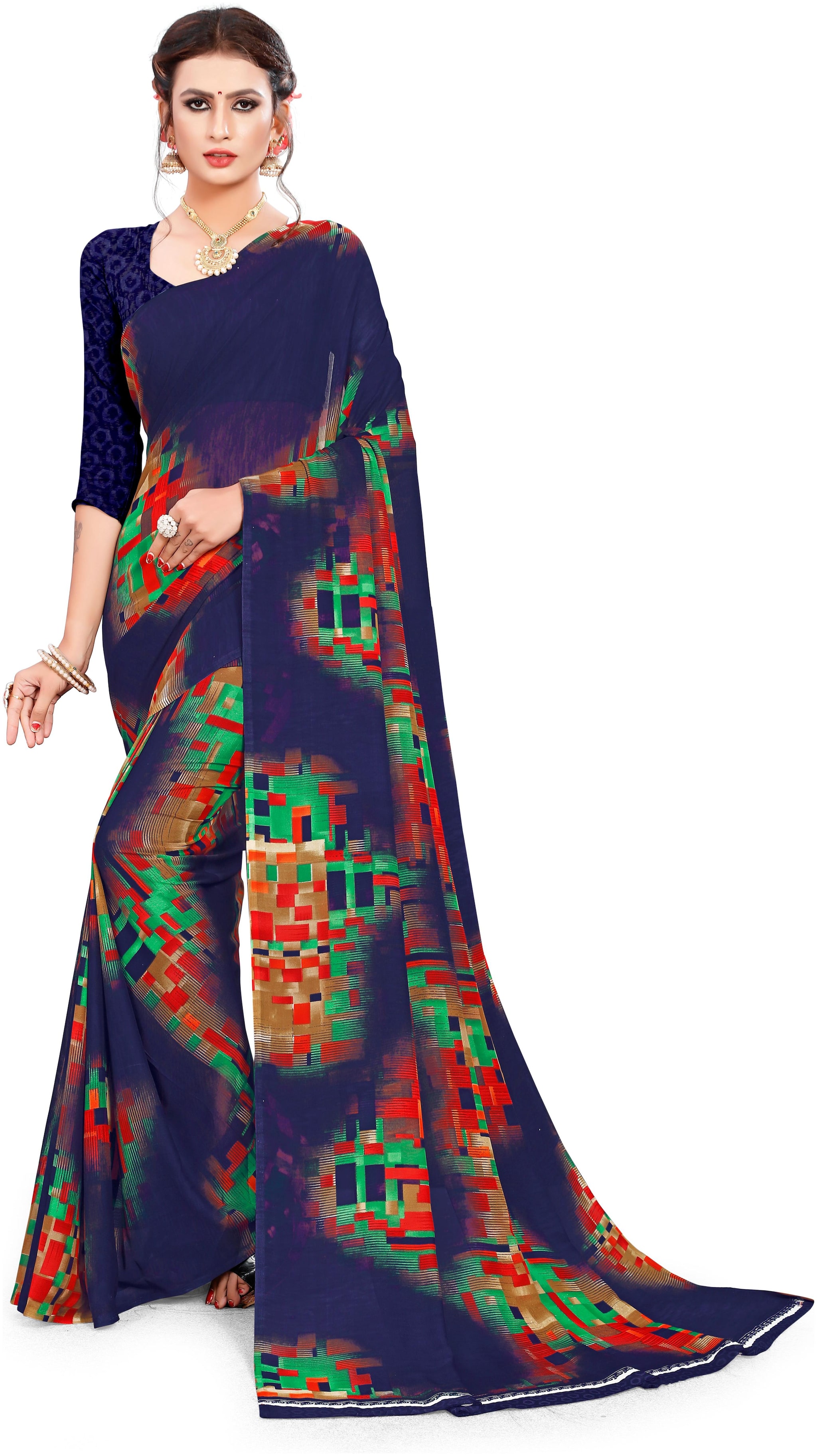 

GLAMRACK Georgette Printed Blue Regular Saree For Women