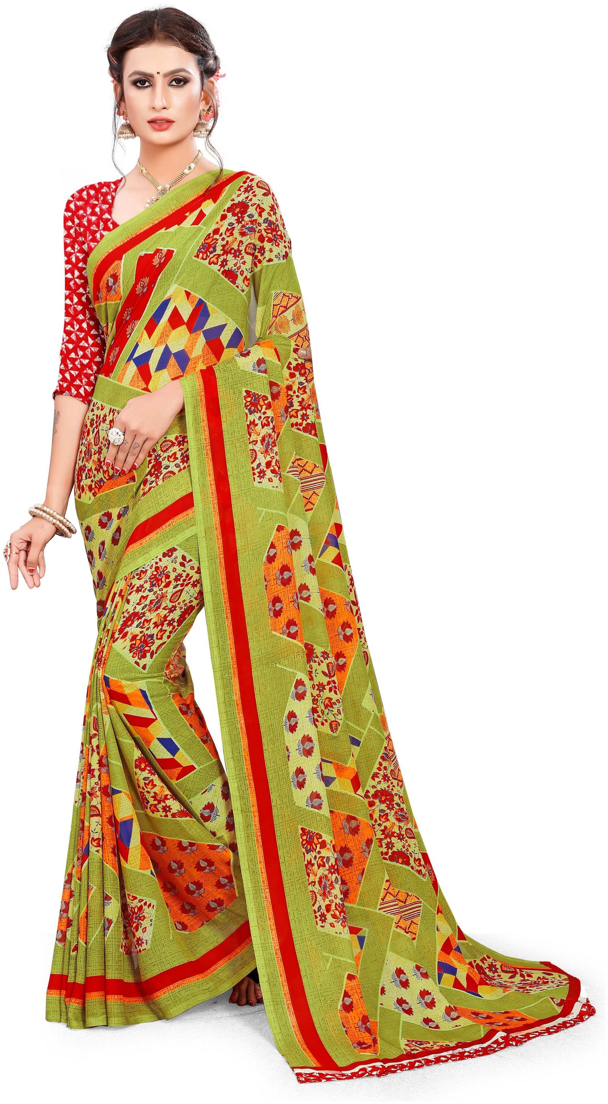

GLAMRACK Georgette Floral Green Regular Saree For Women