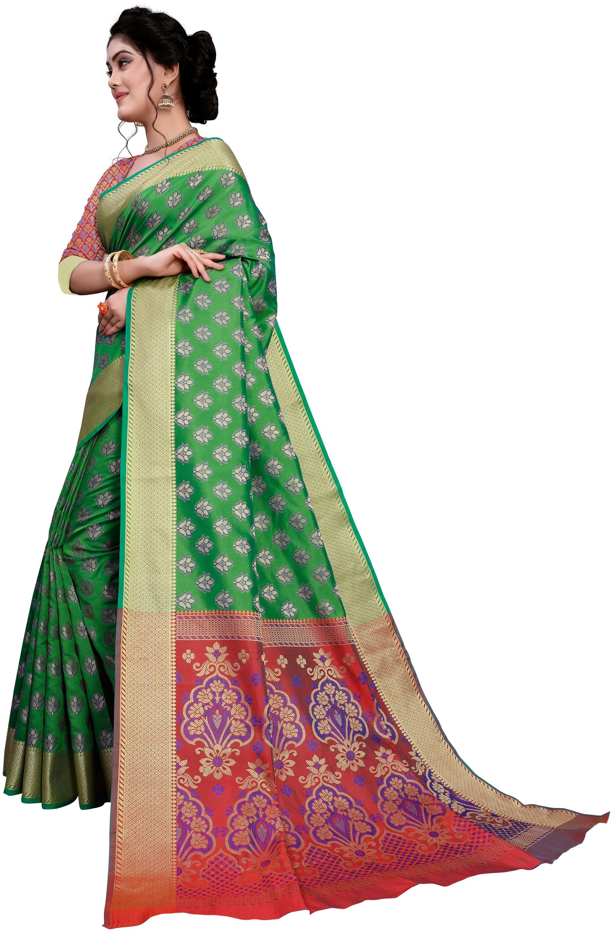

Glamrack Green Banarasi Cotton Saree