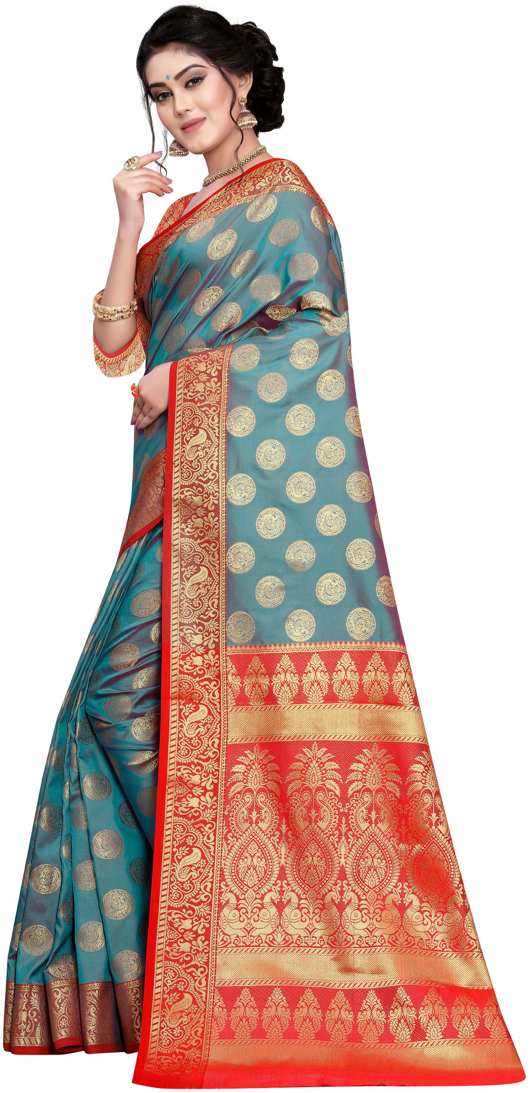 

Glamrack Green Banarasi Cotton Saree