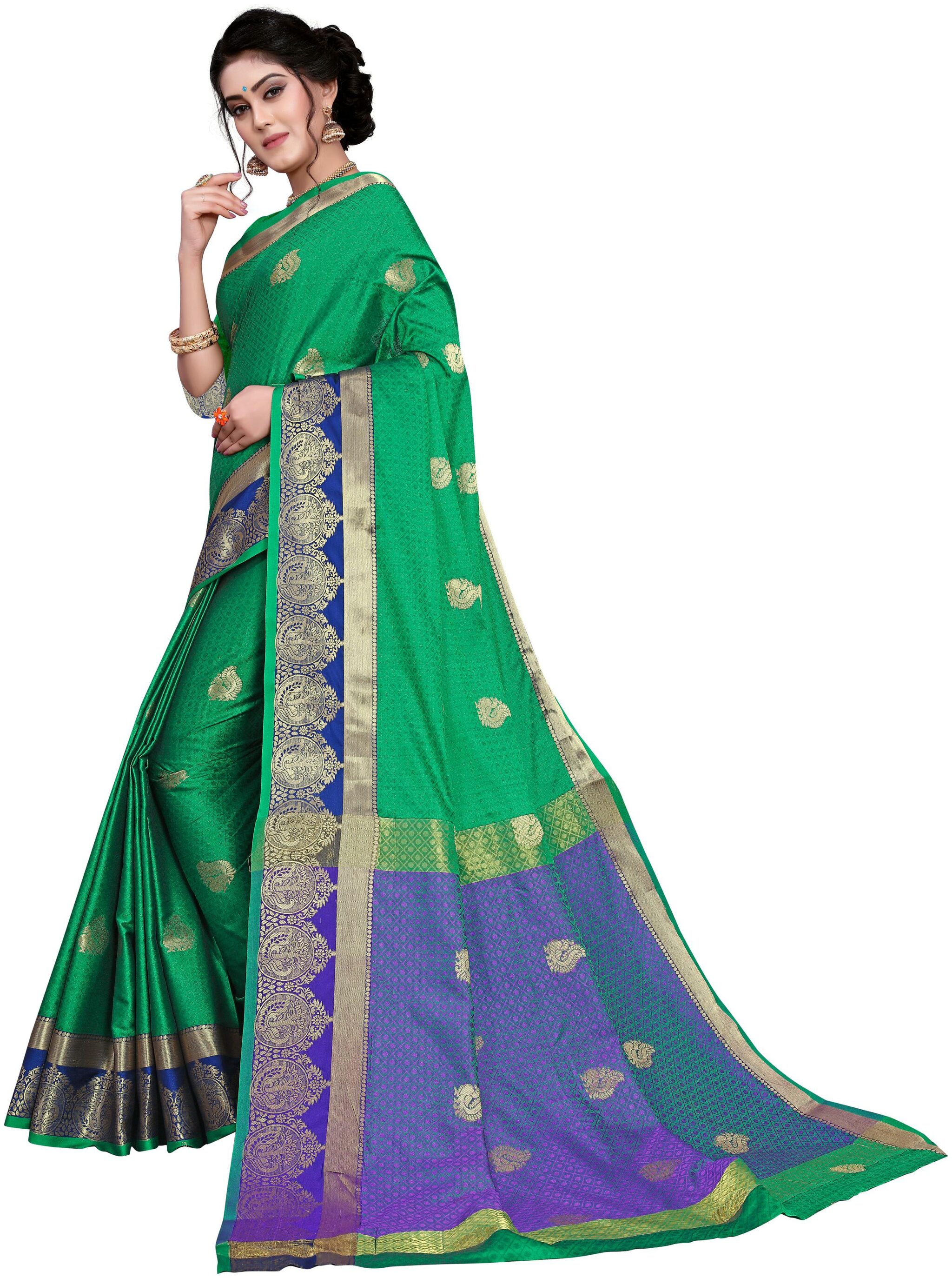 

Glamrack Green Banarasi Cotton Saree