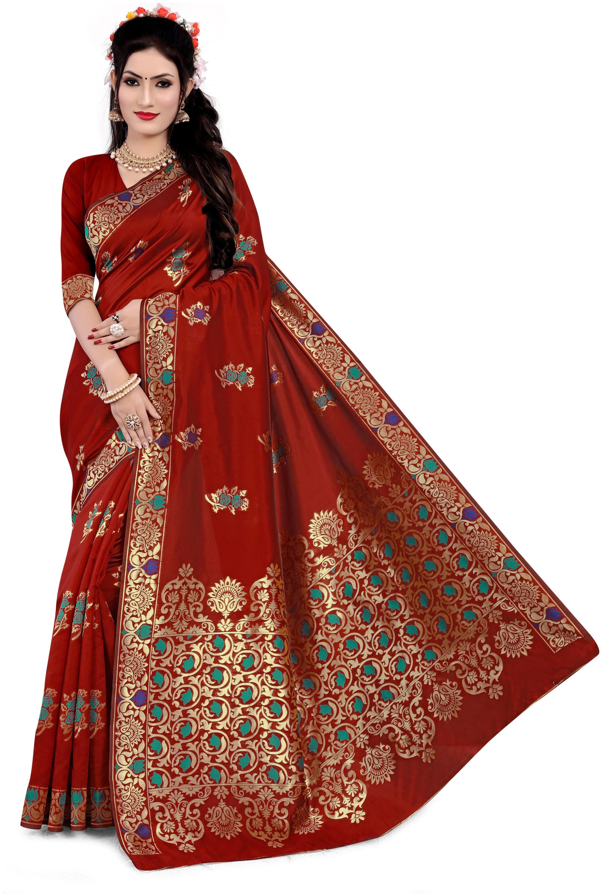 

Glamrack Latest Soft Banarasi Silk Saree With Rich Pallu Red