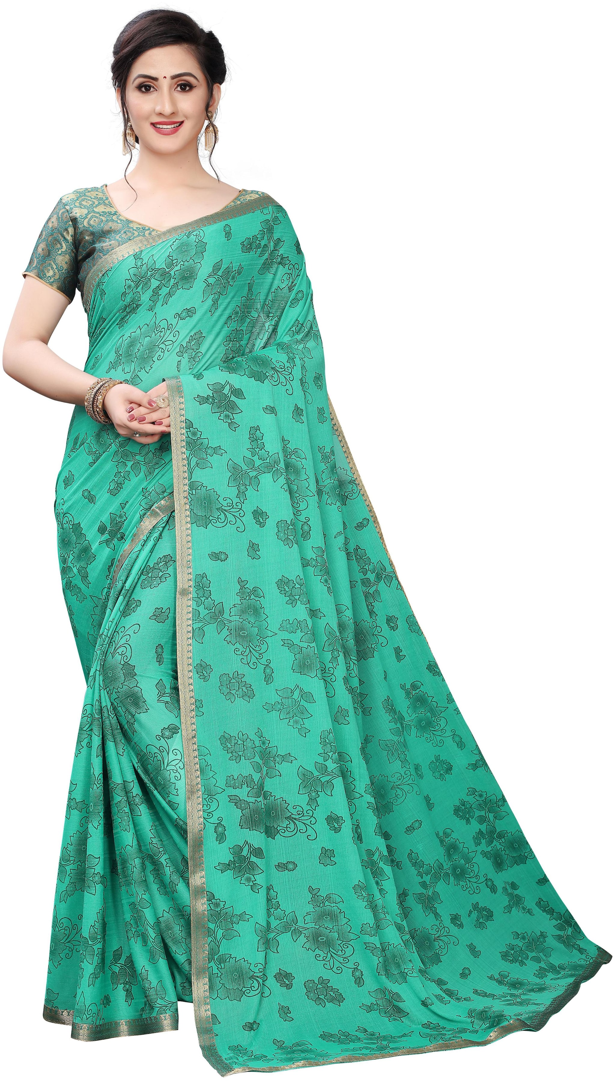 

GLAMRACK Lycra Floral Green Regular Saree For Women