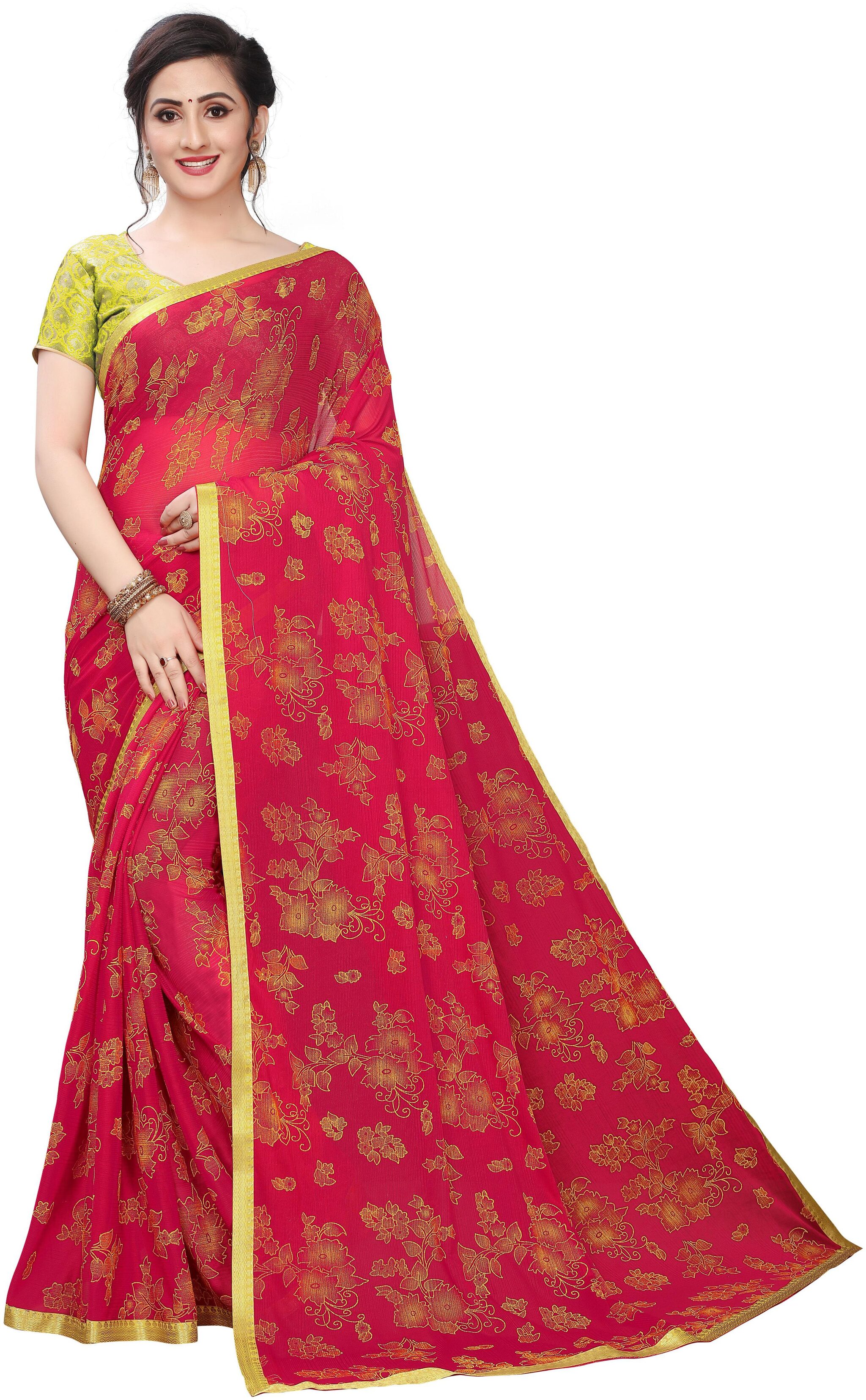 

GLAMRACK Lycra Floral Red Regular Saree For Women