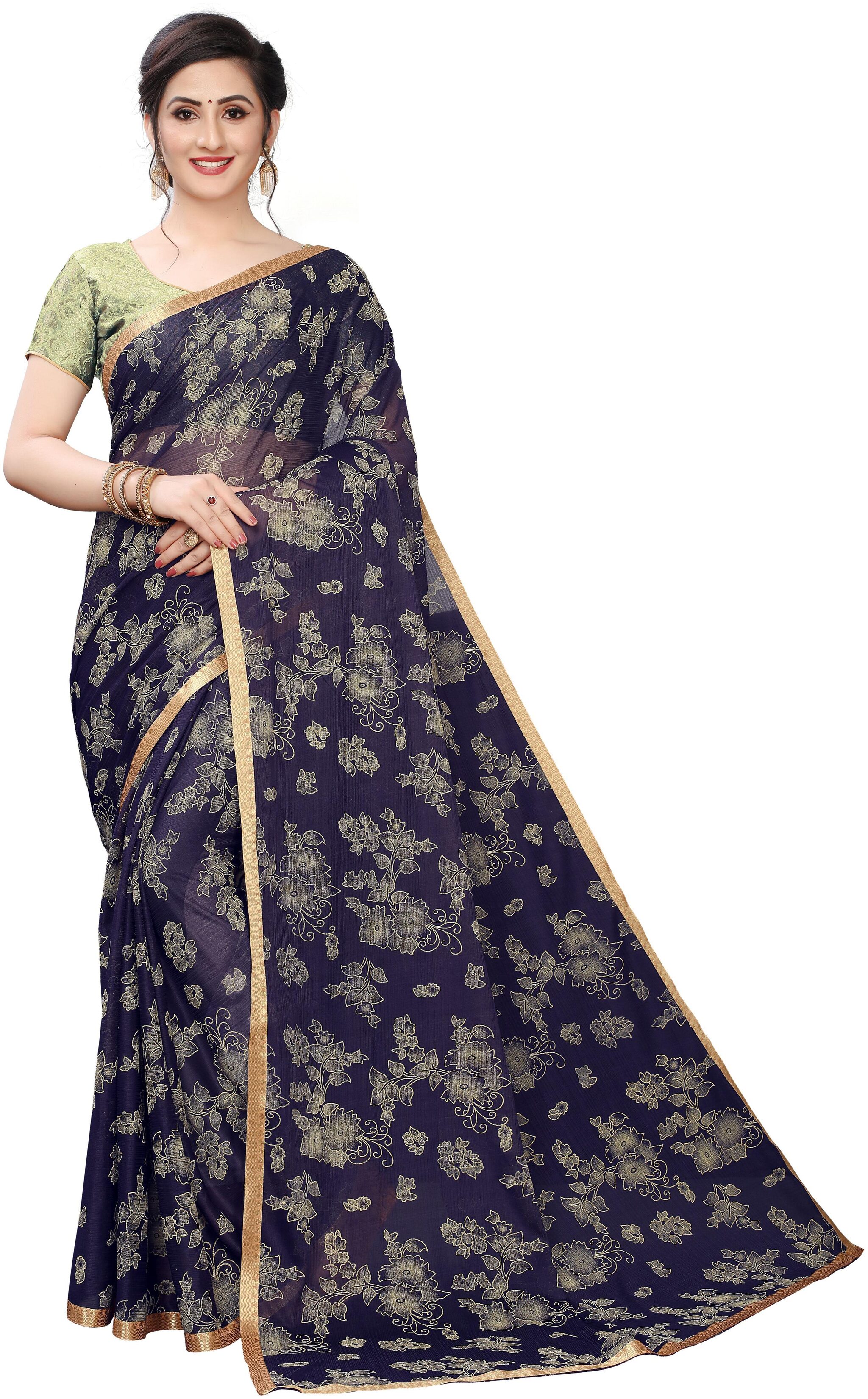 

GLAMRACK Lycra Floral Blue Regular Saree For Women