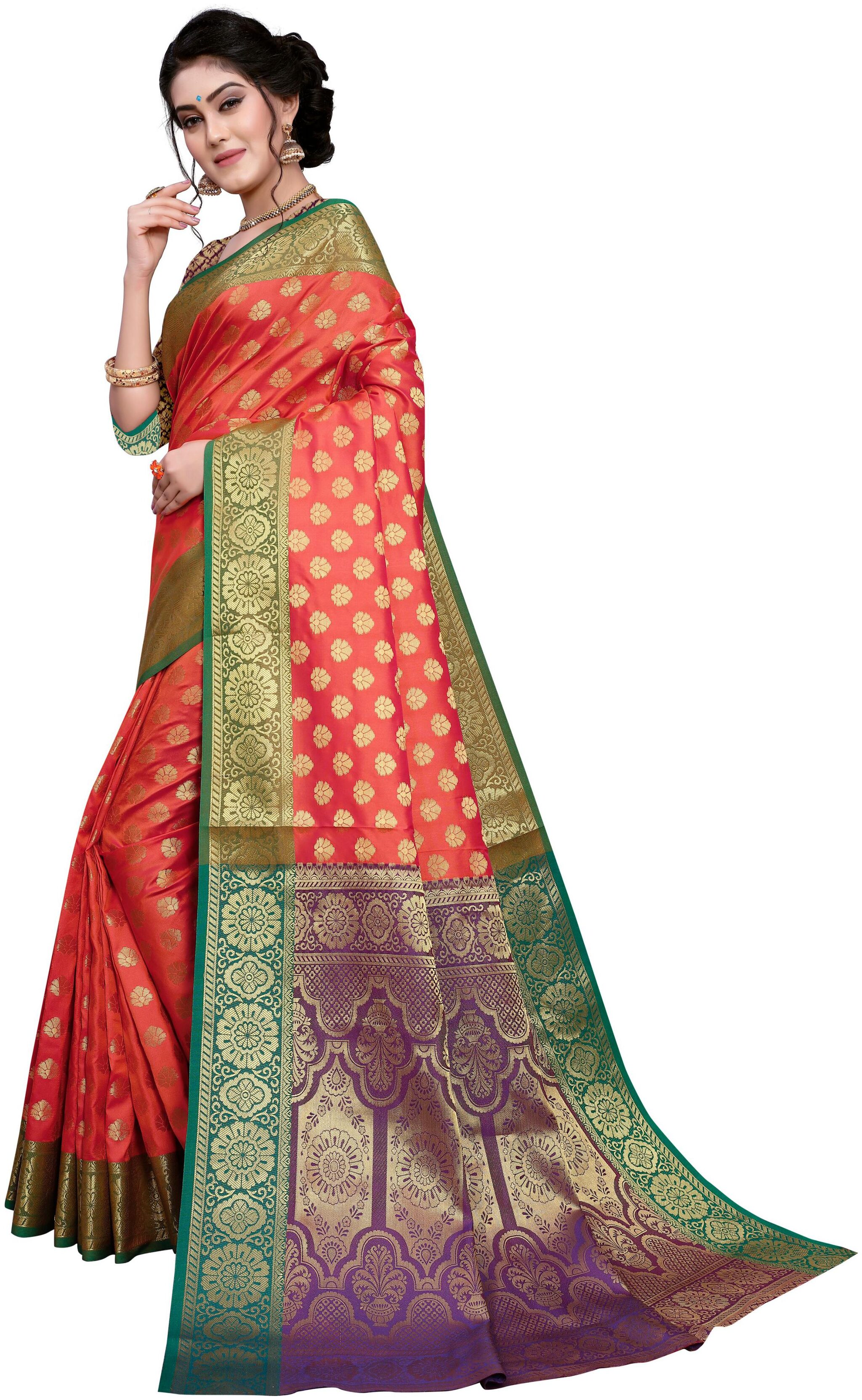 

Glamrack Orange Banarasi Cotton Saree
