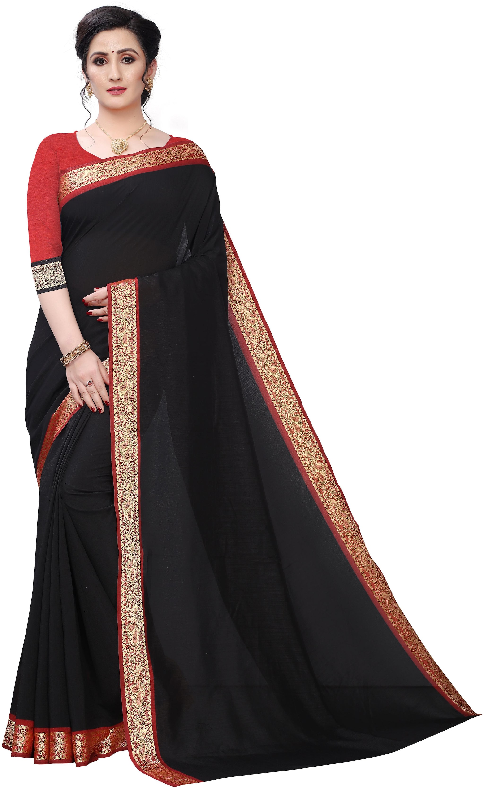 

GLAMRACK Silk Solid Black Regular Saree For Women