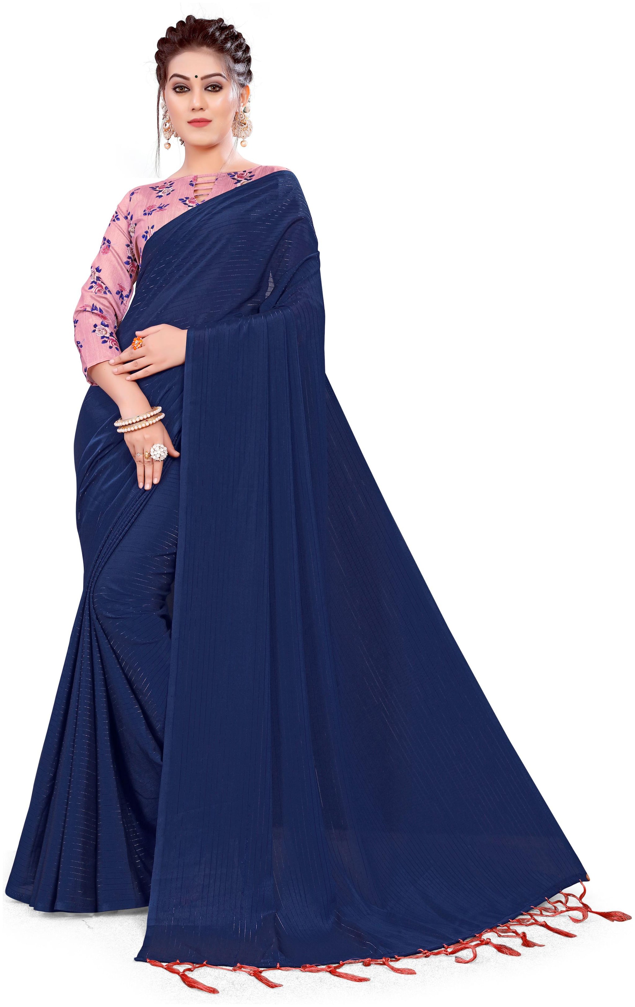 

GLAMRACK Silk Solid Blue Regular Saree For Women
