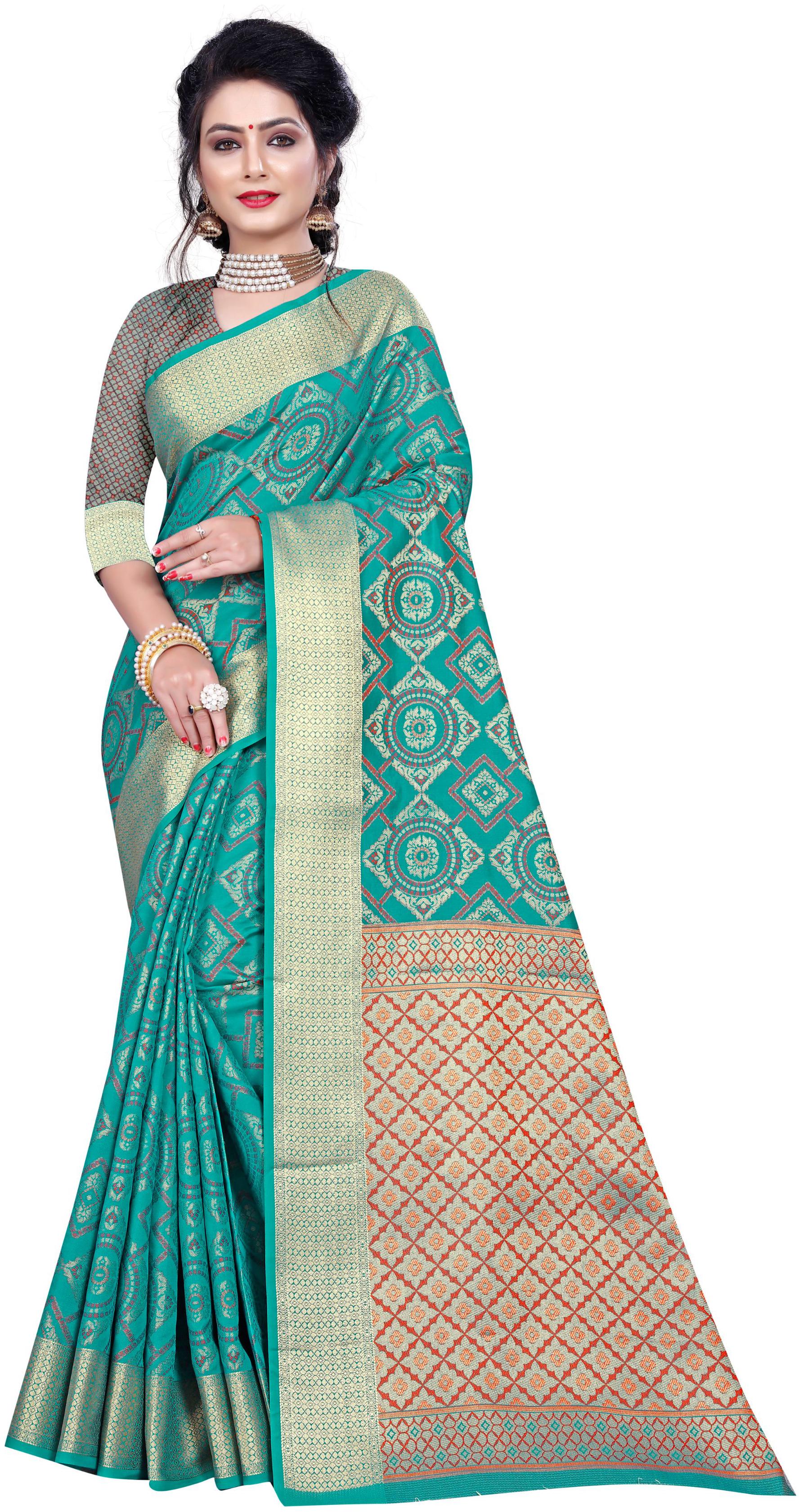 

GLAMRACK Silk Banarasi Saree Green